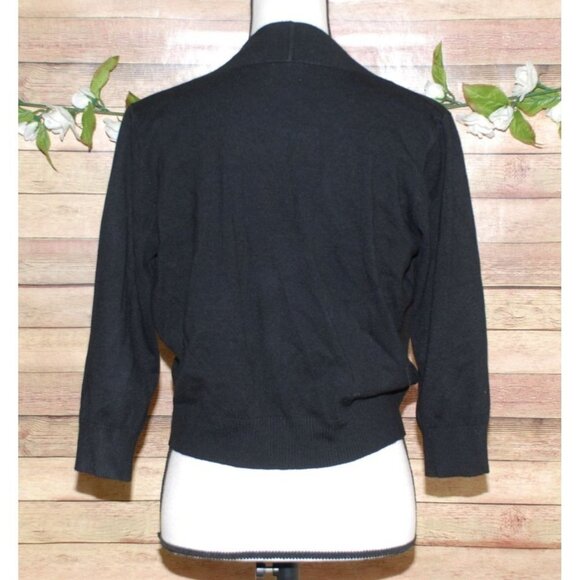 Cielo Black Open Front Bolero Cardigan Sweater Size L 3/4 Sleeve Stretch Viscose - Picture 6 of 9